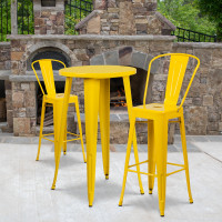 Flash Furniture CH-51080BH-2-30CAFE-YL-GG 24" Round Metal Bar Table Set with 2 Cafe Barstools Set in Yellow